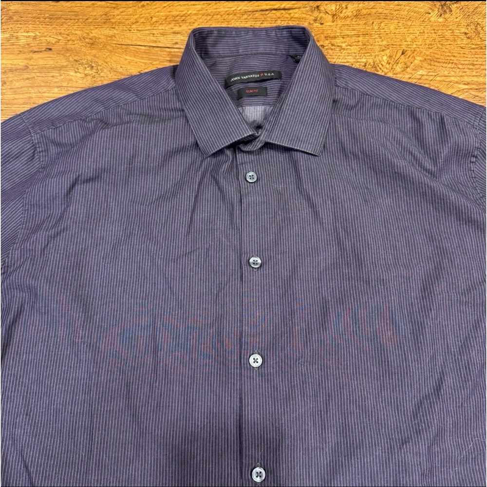 John Varvatos Purple Pin-Striped Button Up Casual‎ Dress Shirt Men's 16.5 32/33